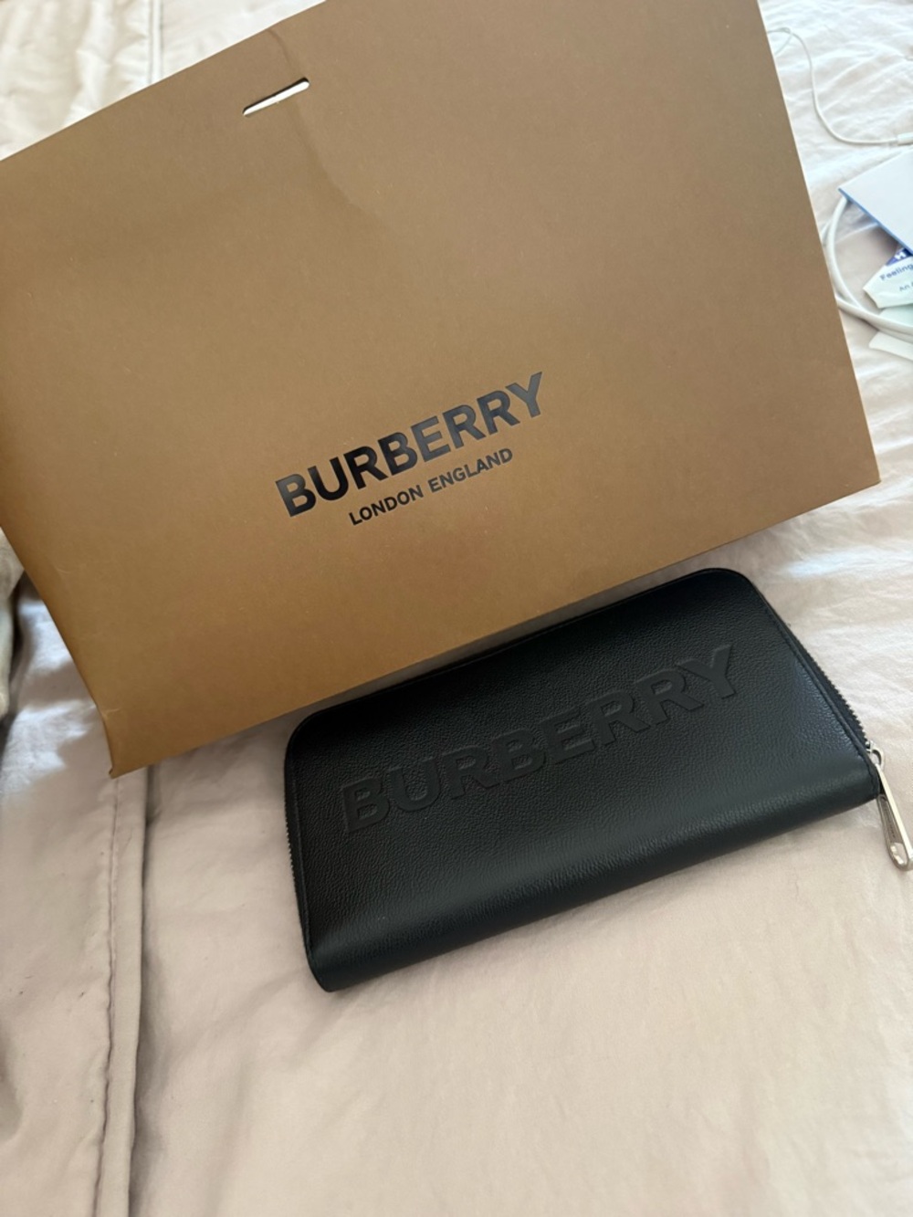 Burberry Black Embossed Zip-Around Leather Wallet
